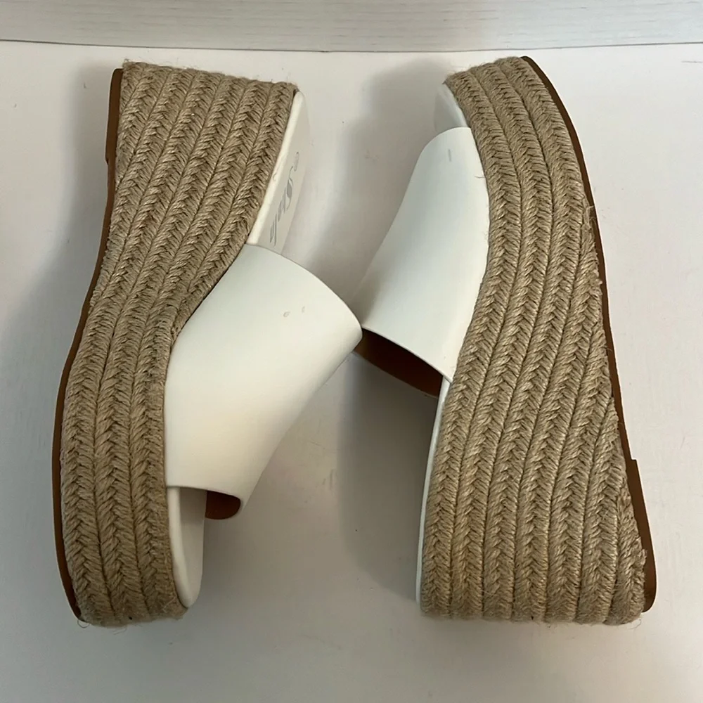 Sandal shoes woman’s 10 white jute espadrille slip on chunky platform wedge heel